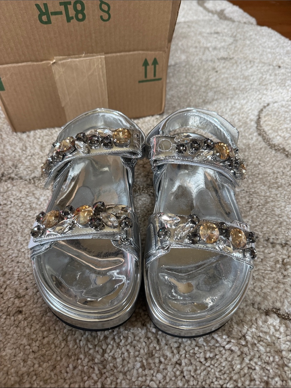 Tory Burch Silver Jeweled Platform Sandals